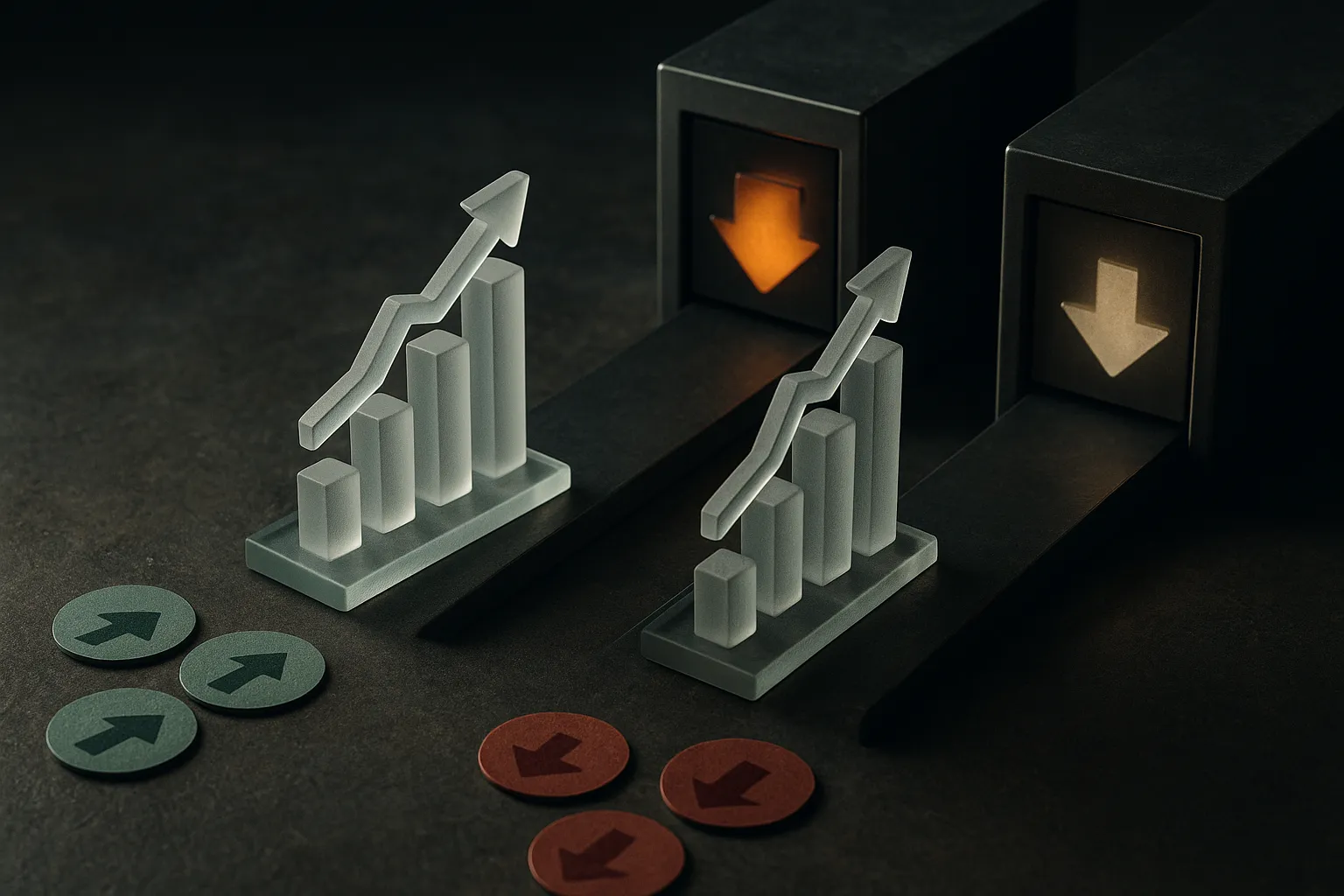 two identical frozen model paths entering separate evaluation machines, both producing scattered apparent gains and loss