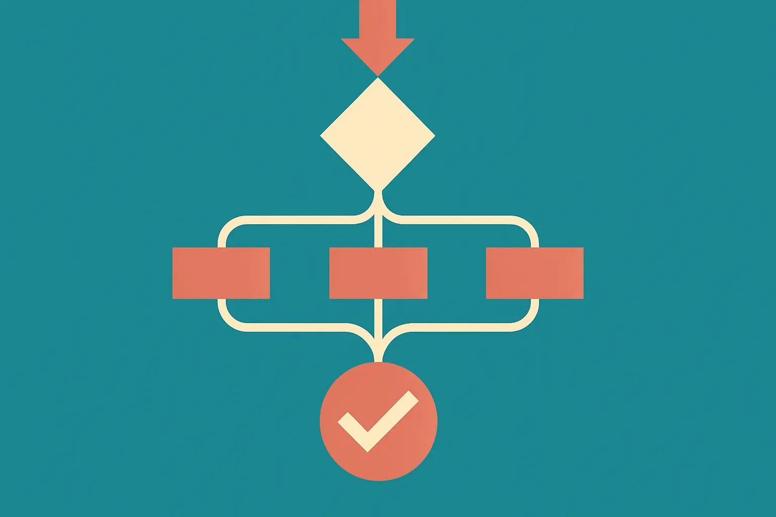 a branching agent workflow where one incoming request passes through a structured decision layer, then splits into sever