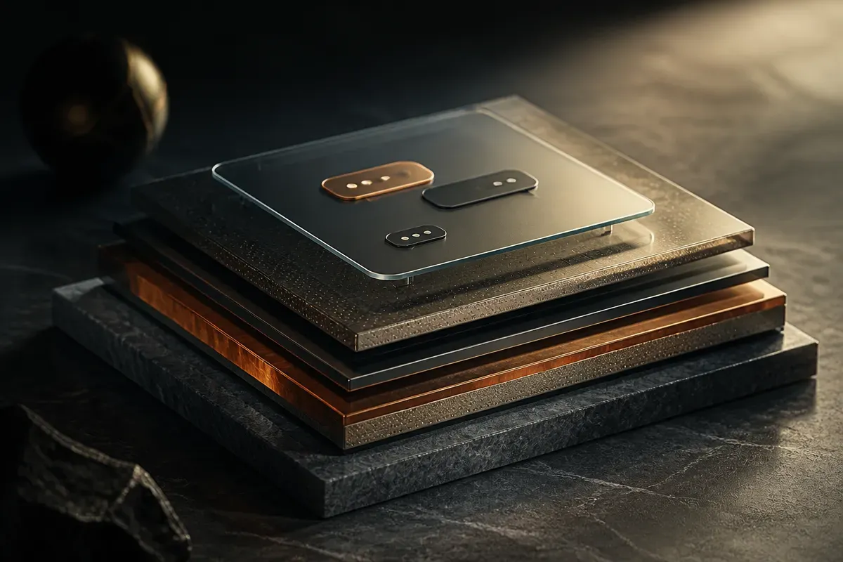 a customer-facing chat surface sitting on top of a layered foundation, with the foundation drawn larger than the surface