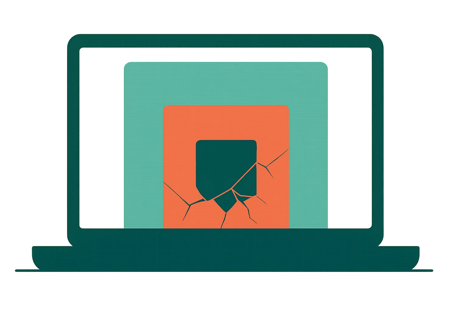 three model sizes as nested translucent blocks fitting into a laptop outline, with smaller blocks showing more cracks as