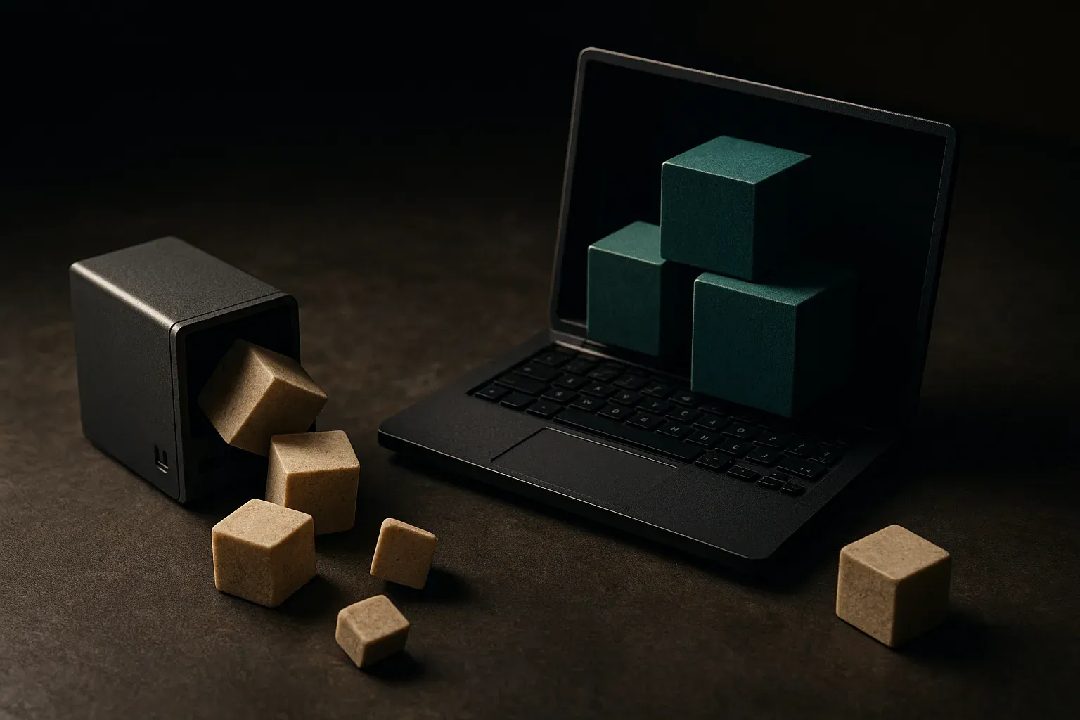 small local workstation holding several model-shaped blocks comfortably while a smaller machine has blocks spilling outs