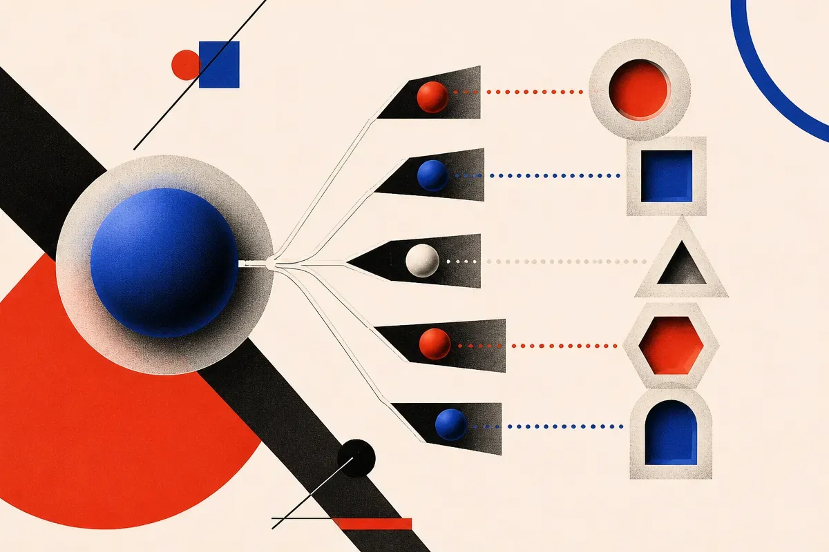 one large general model branching into several smaller specialized tools, each fitting into a different shaped product s