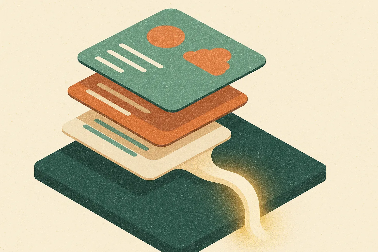 layers of context flowing into a small glowing response stream