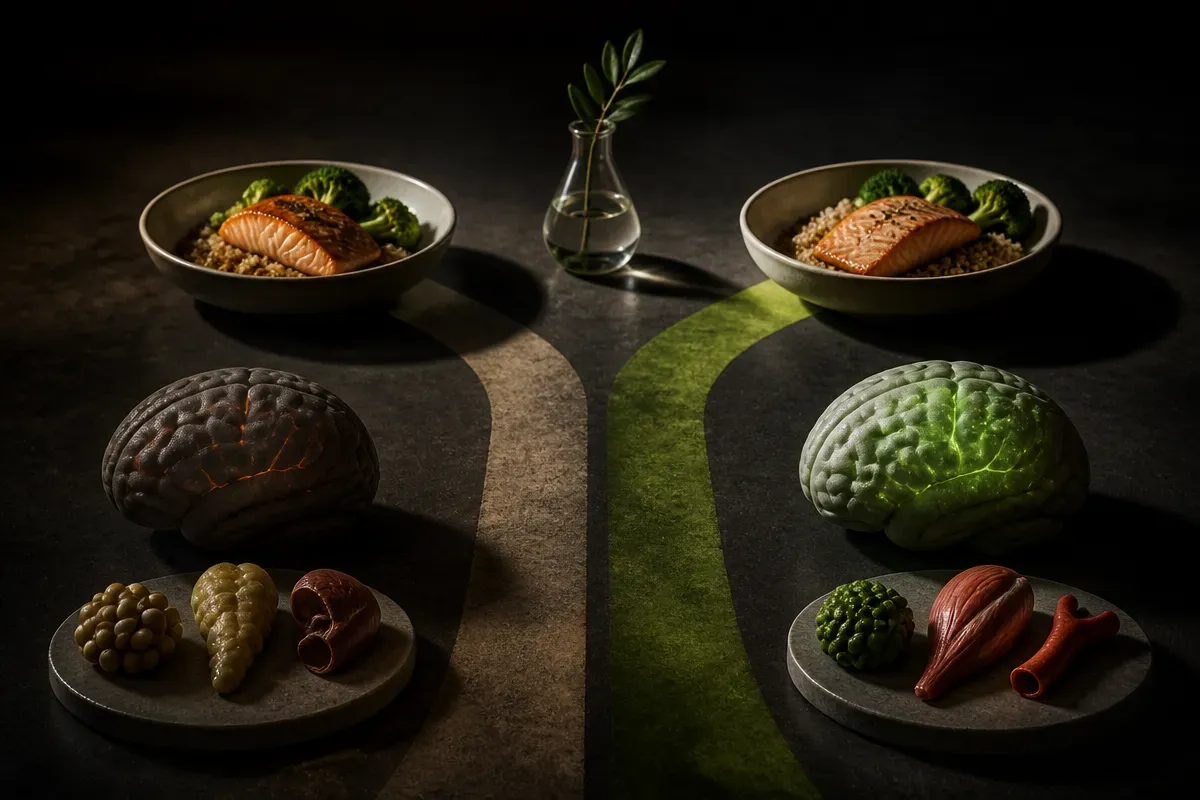 two visually similar meals splitting into different body and brain response pathways