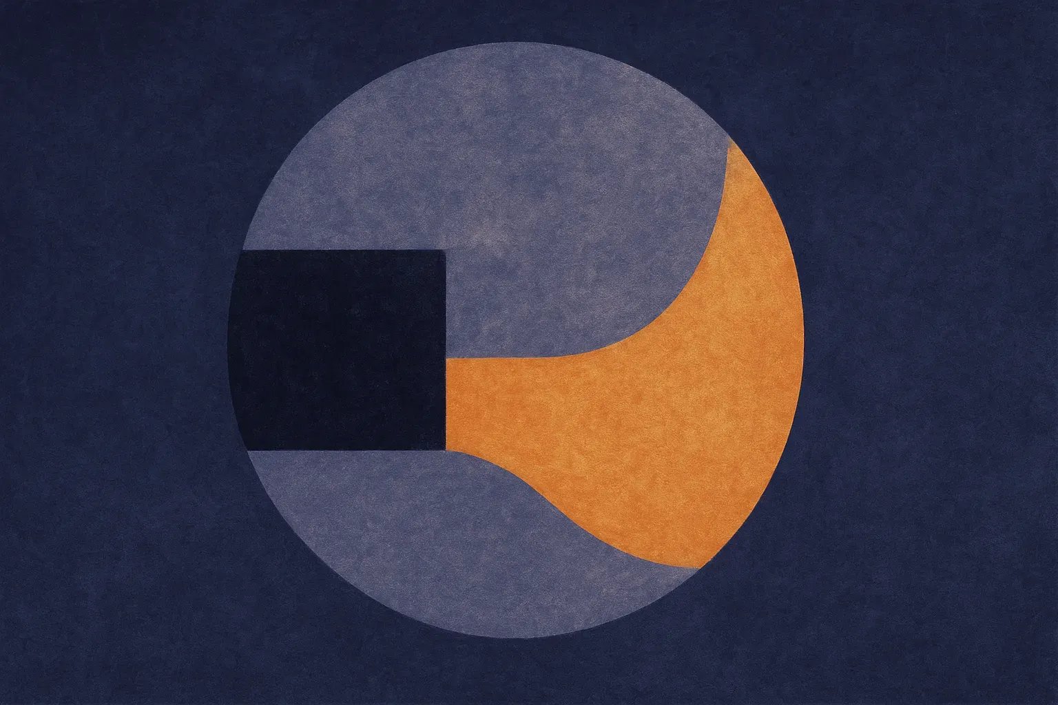 two overlapping zones inside a larger circle, with one small dark blocked region and a larger open region flowing forwar