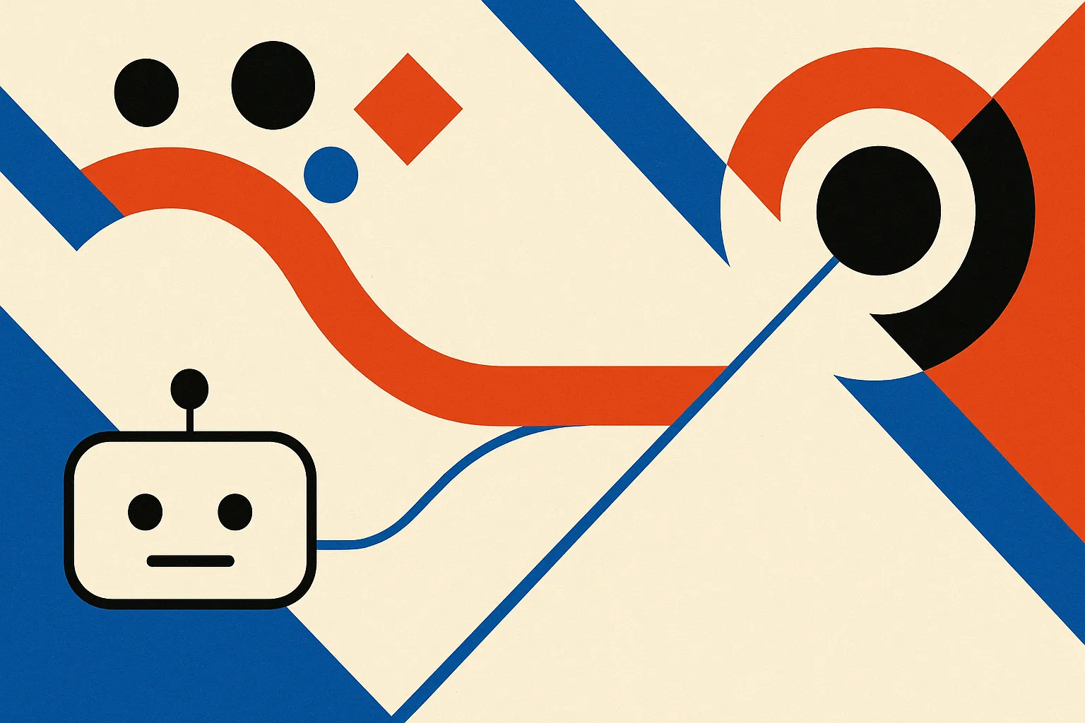 two parallel paths from a chat interface, one wide path flowing to many casual outputs and one narrower path flowing to