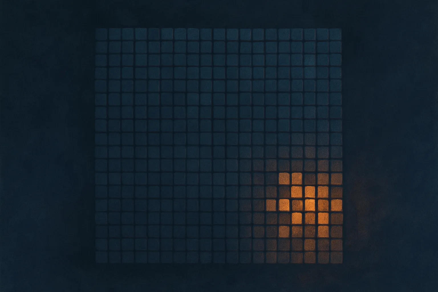 a large dense block of many small cells with only a few lit up, showing how most of a model sits idle while a small slic