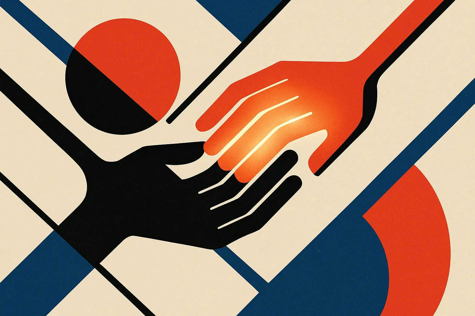 two open hands overlapping at the fingers, one set of fingers glowing as if claimed, the other set dimmed, suggesting a