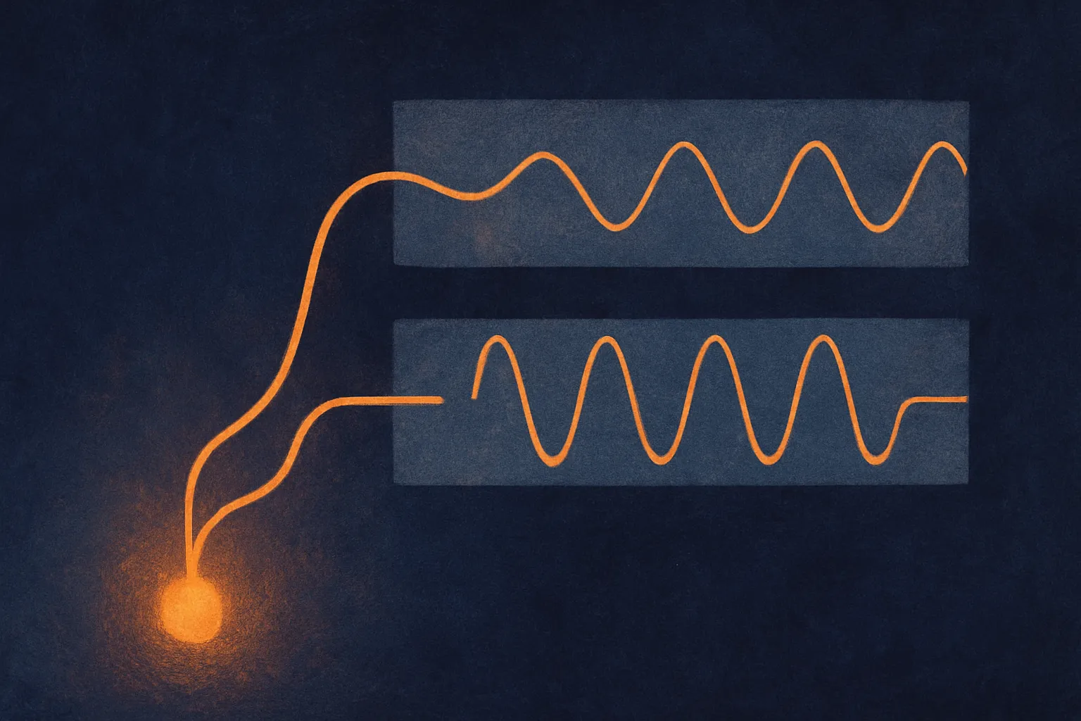 a single waveform splitting into two parallel views, one showing when along a timeline, the other showing which repeatin