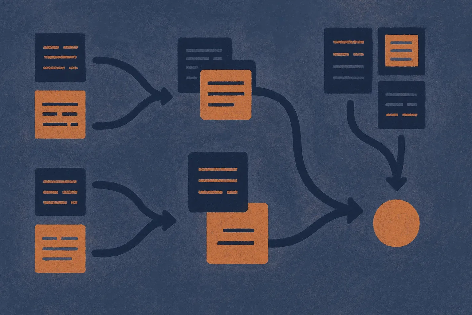 three different model paths processing messy paired records, with one path comparing records separately, one joining the