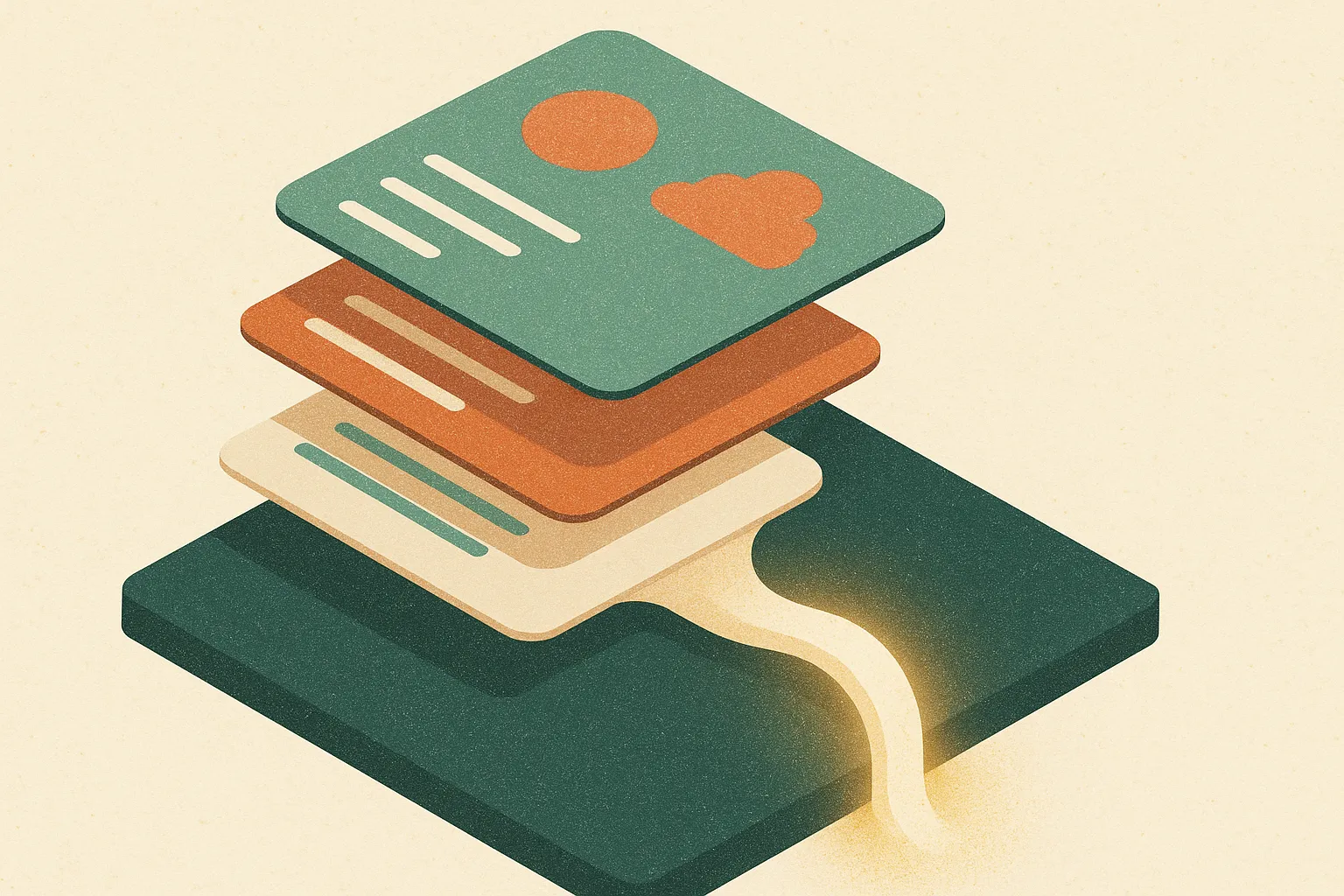 layers of context flowing into a small glowing response stream