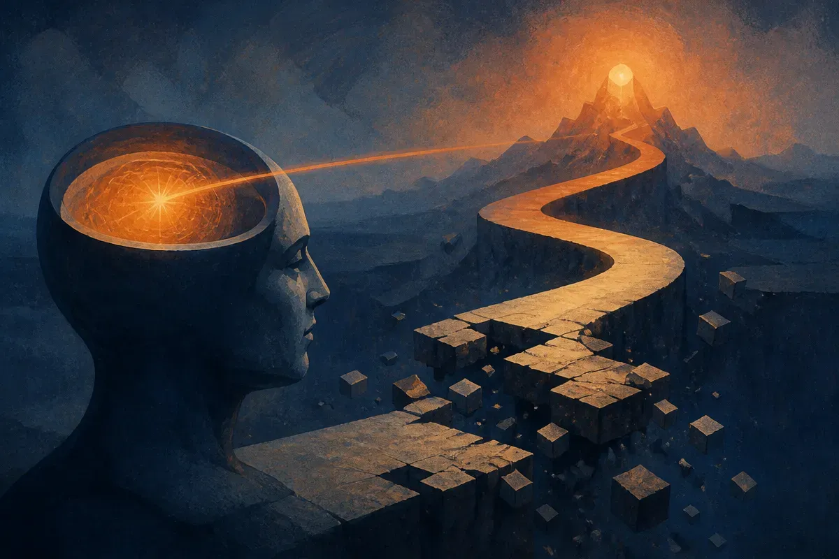 a decision correctly choosing a path but stumbling on the details along that path, contrast between a confident choice a