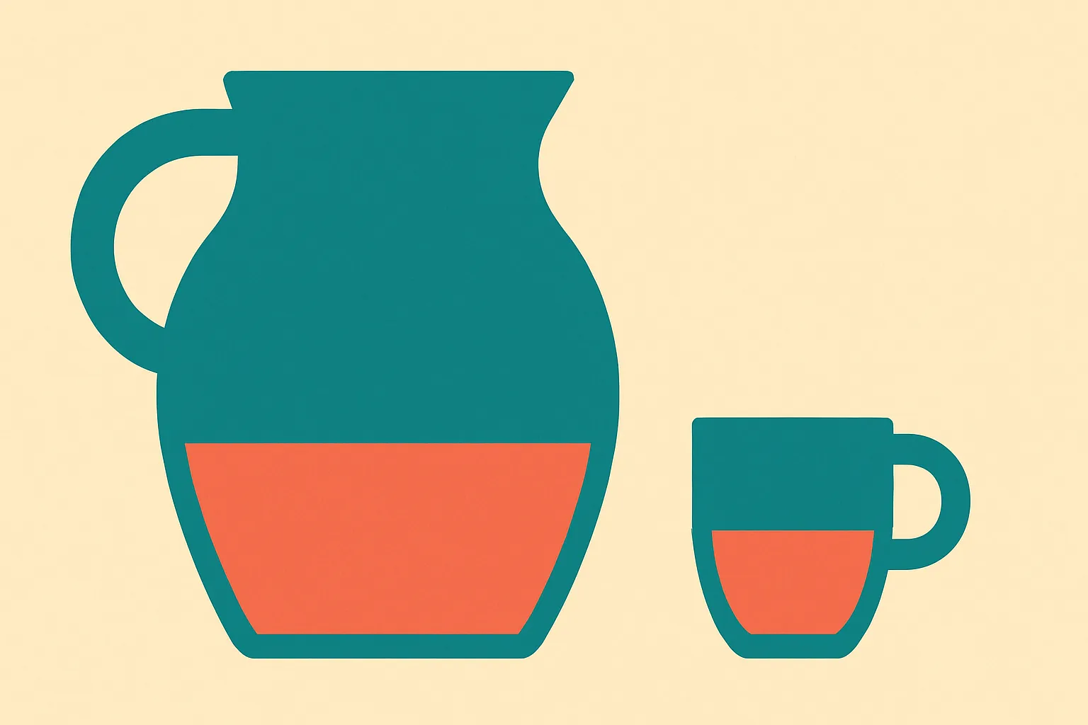a large empty vessel and a small vessel both filled to the same low water line
