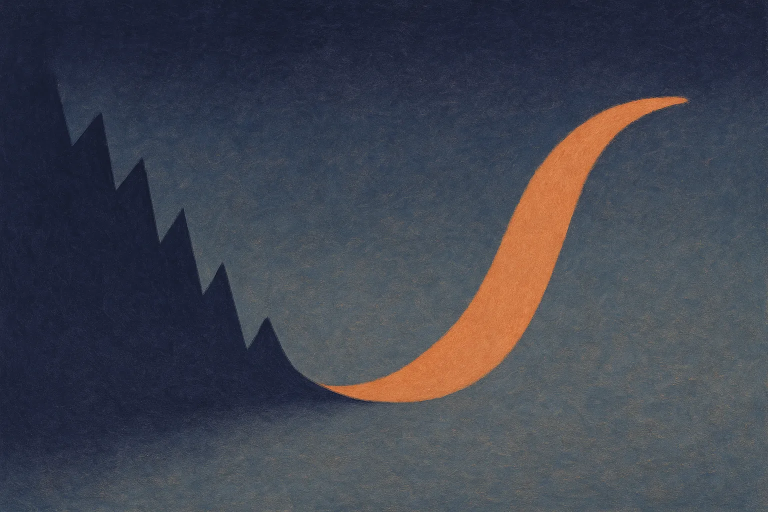 a jagged sharp-cornered curve on one side transforming into a smooth rounded curve on the other, suggesting an optimizat