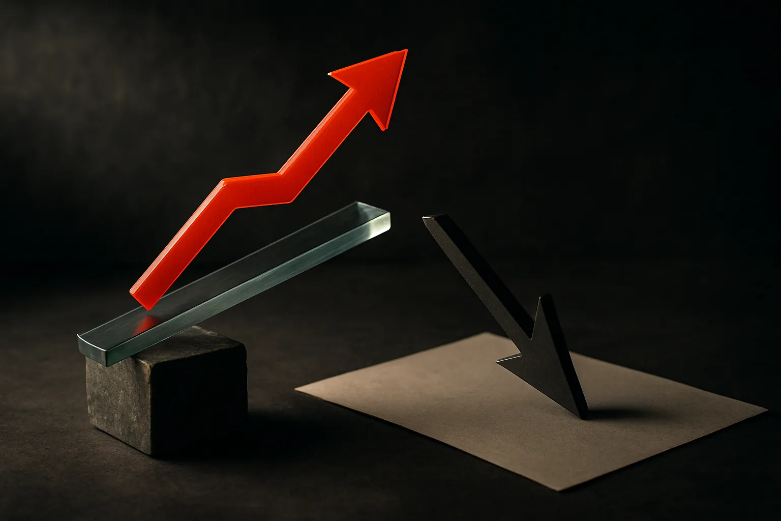 two arrows pointing opposite directions, one rising across groups and one falling within each group