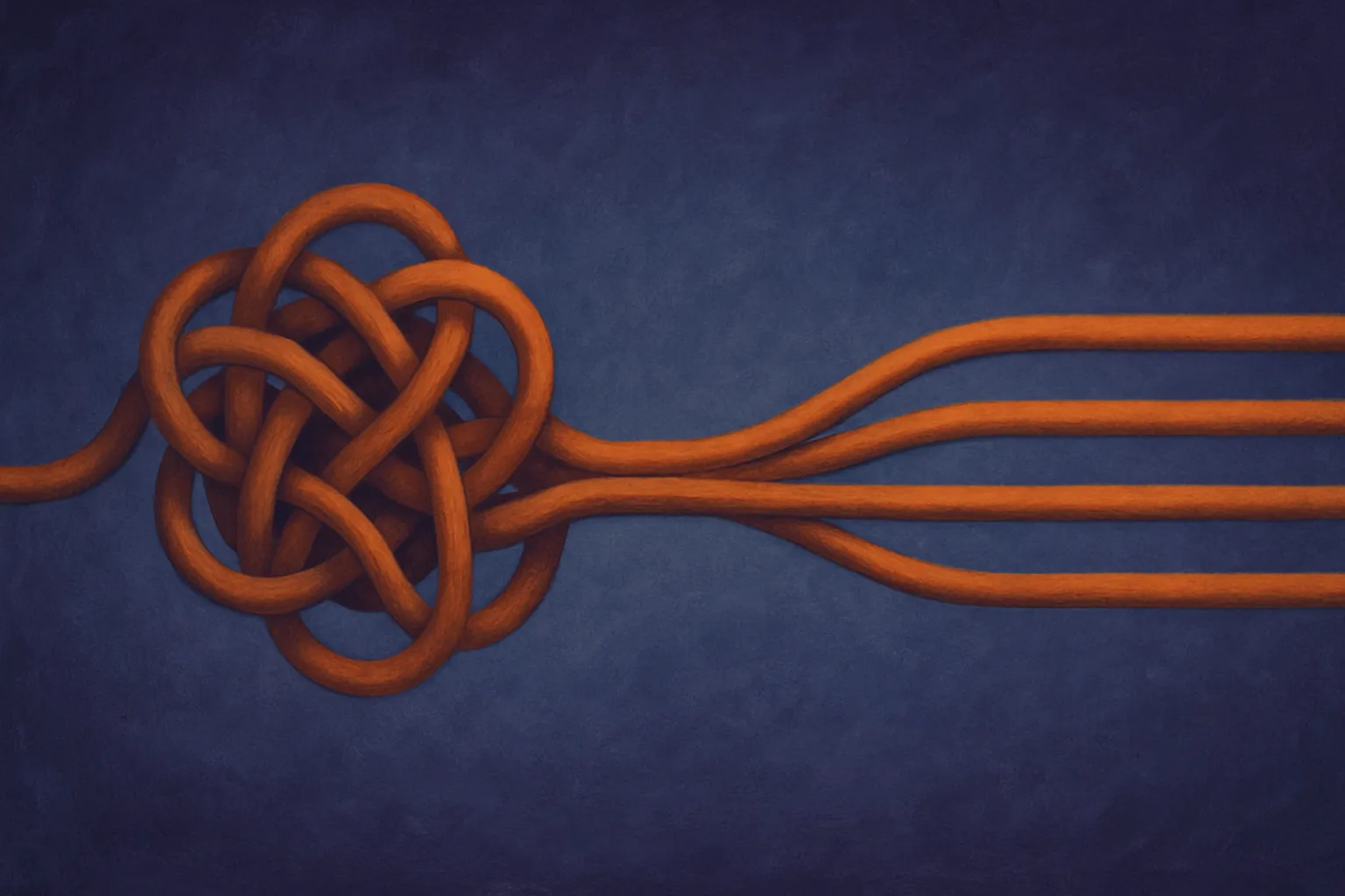 a single tangled cable resolving into several clearly separated labeled-free strands