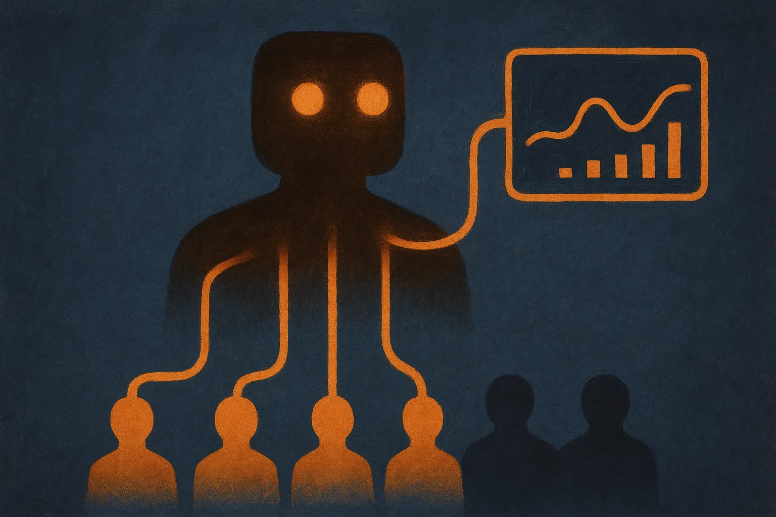 a supervisor node watching over several worker processes, with a clean data stream flowing out to a monitoring panel