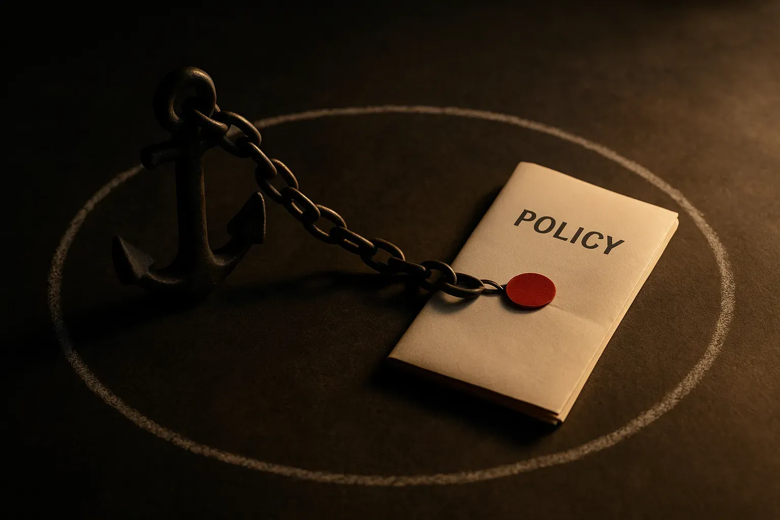 a reference anchor tethered to a moving policy exploring nearby, staying within a bounded region