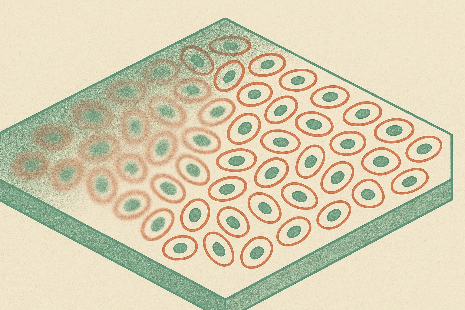 a dense field of cell shapes resolving from blur into distinct outlines without any labels attached