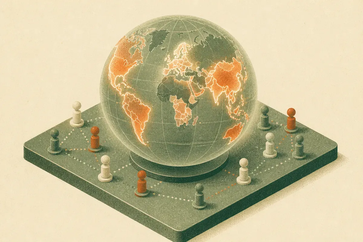 one translucent globe with many regions glowing at different brightness levels, representing uneven safety coverage acro