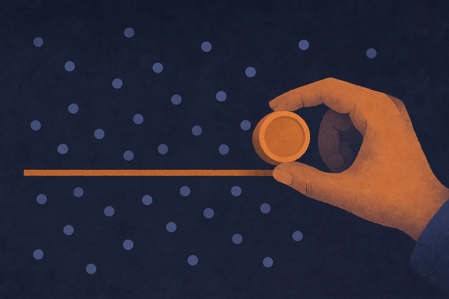 a single dial being turned to move a horizontal line up and down across a spread of scattered points, some above and som