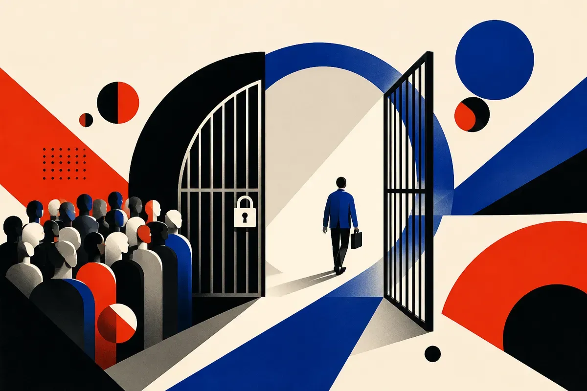 a locked gate opening for a verified professional while staying closed to an anonymous crowd