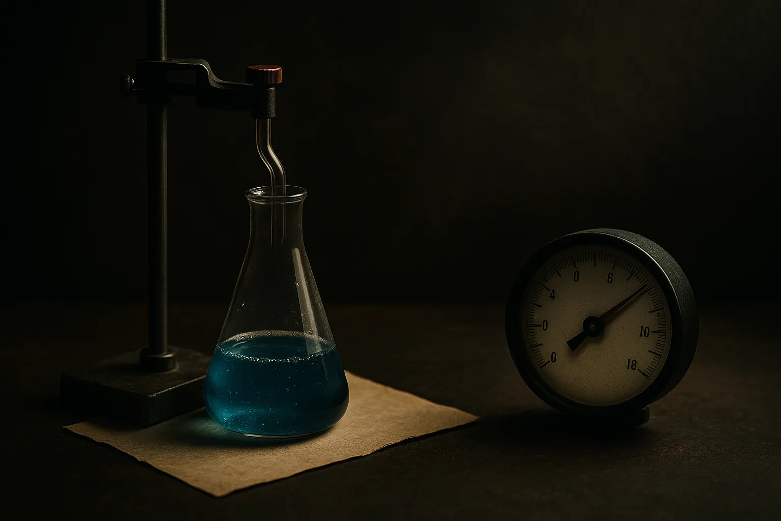a figure correctly setting up an experiment on one side, then misreading the resulting gauge on the other side