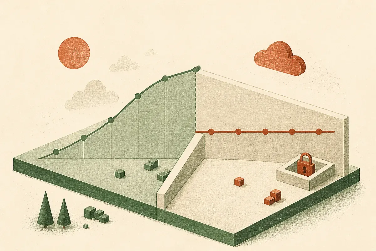 a strategy curve that looks strong on a tuning period then flattens against a straight baseline line on a separate seale