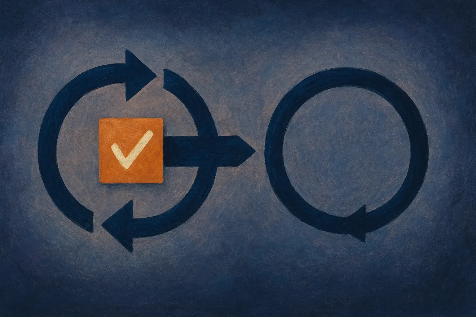 a generation loop with an external checkpoint that filters what passes back in, contrasted with a closed loop that drift