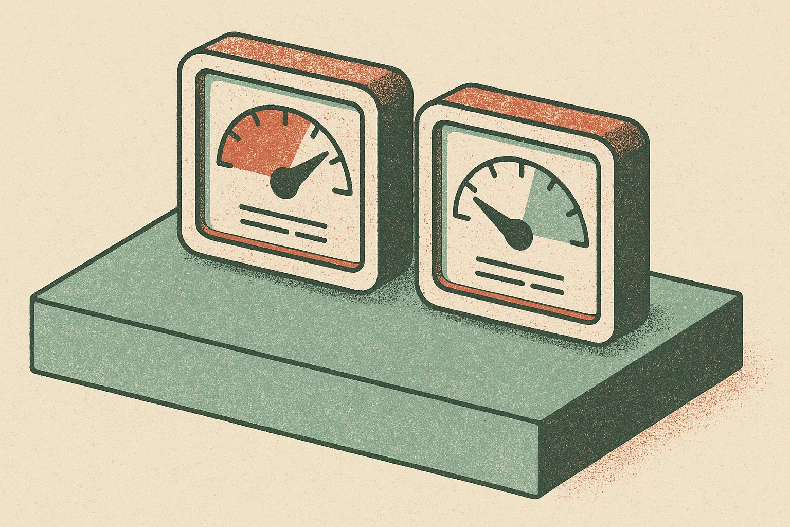 two detection gauges side by side, one reading near full on machine-origin text, the other reading near empty on human-o