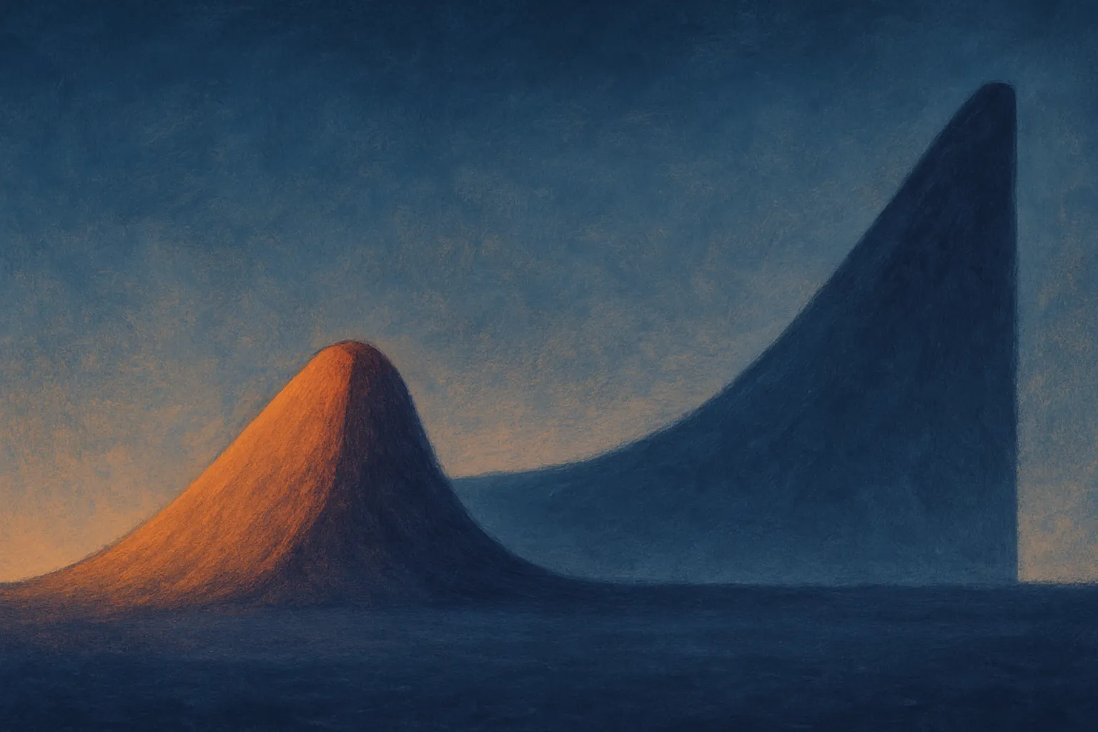 two cost curves as rising and falling terrain, one climbing steadily forever, the other with a single steep hill then a 