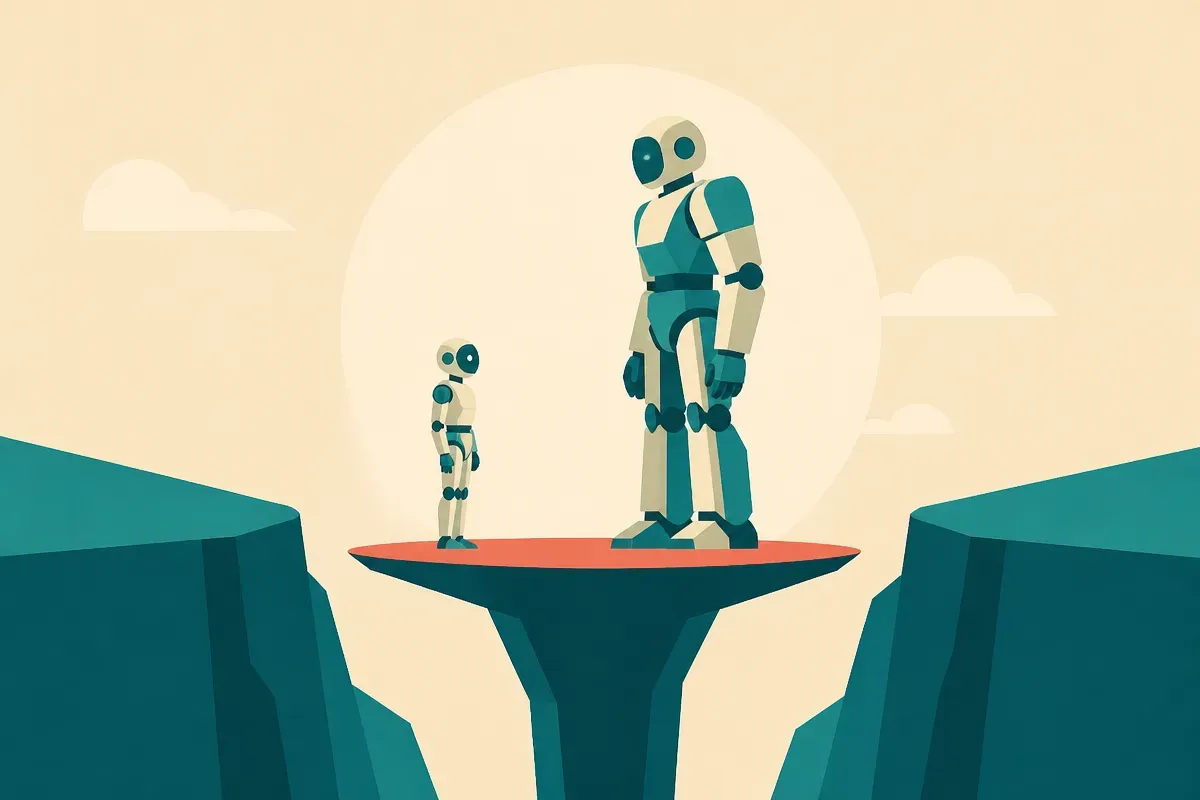 a small model and a large model standing at roughly the same height on a narrow platform, with the platform clearly labe