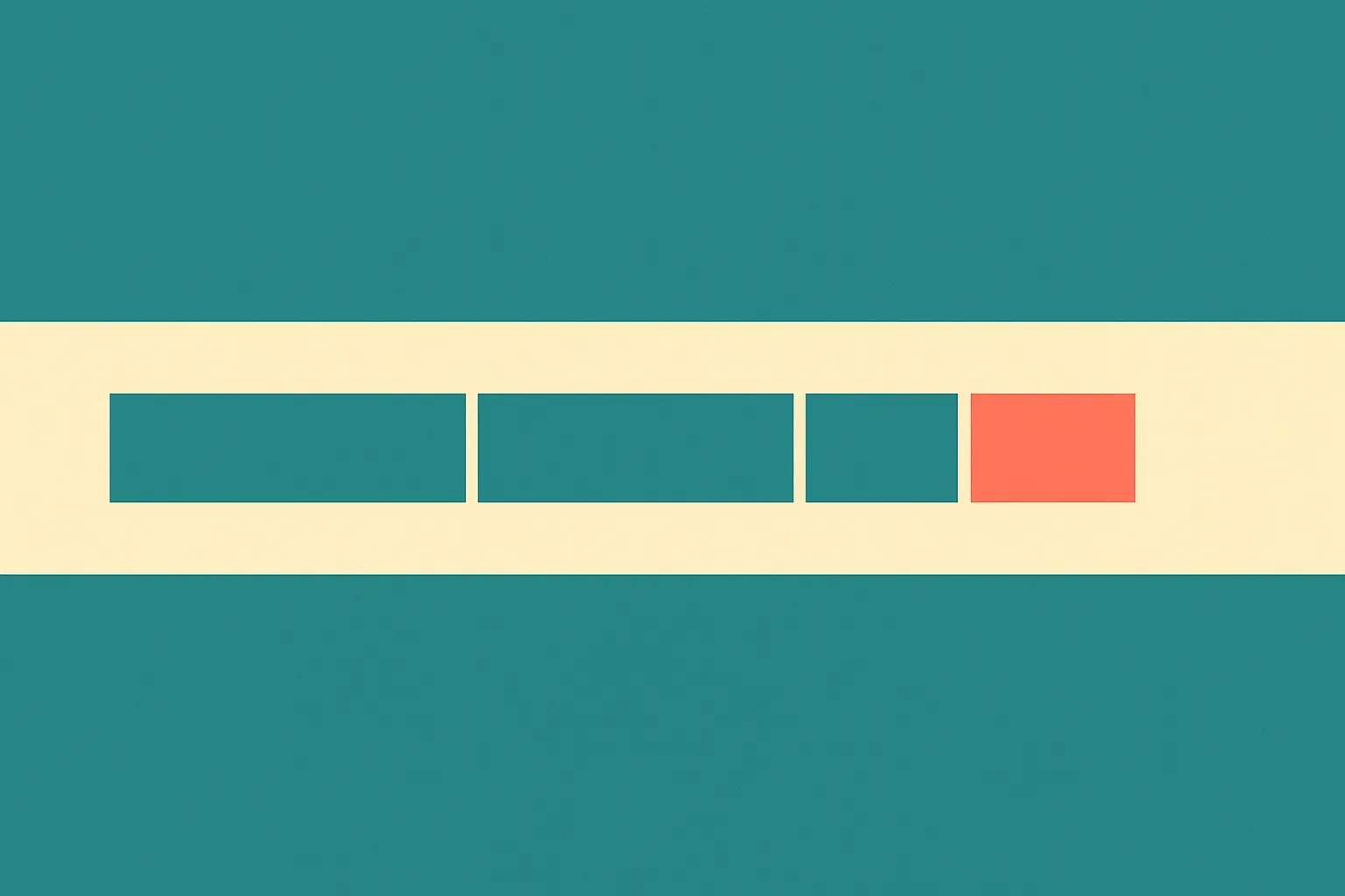 a horizontal bar broken into unequal segments of different sizes representing sequential stages, with one small segment