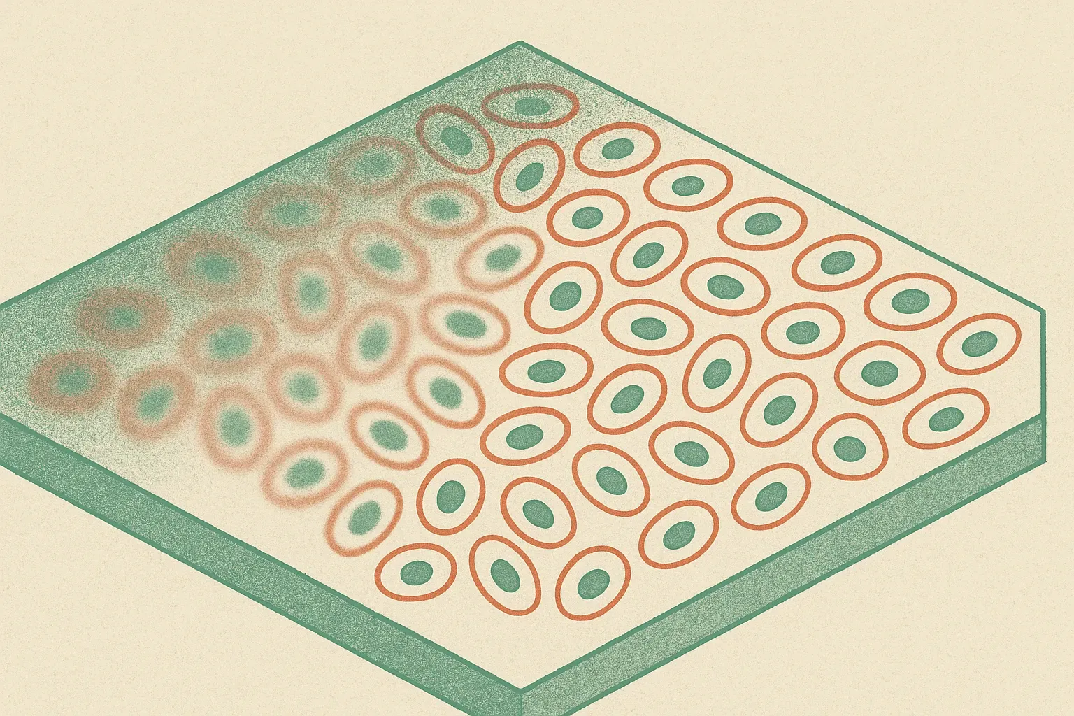 a dense field of cell shapes resolving from blur into distinct outlines without any labels attached