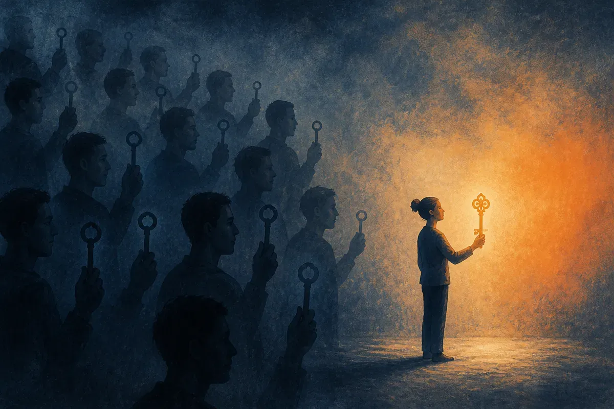 a single quiet voice holding the correct key while a loud crowd repeats a wrong one