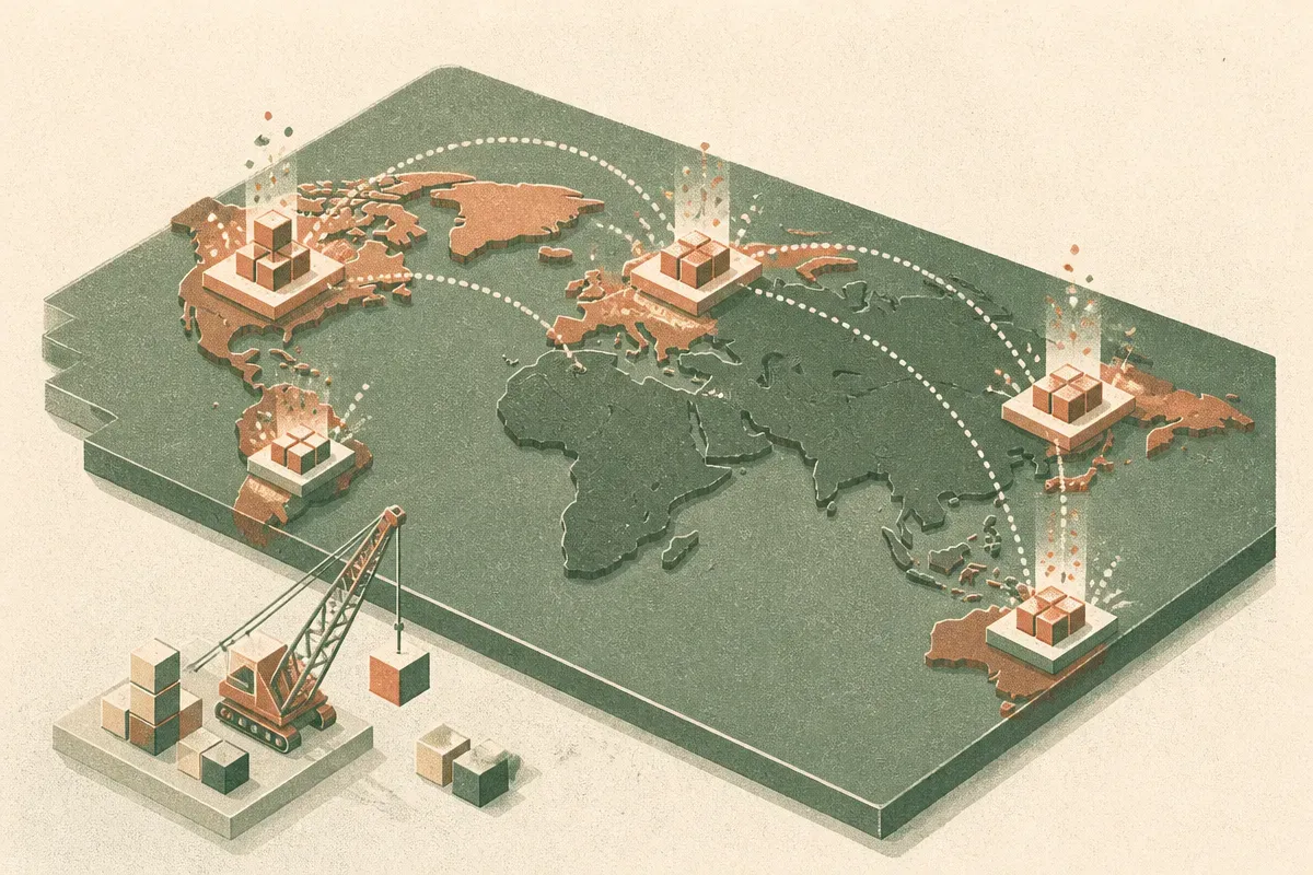 a staged rollout spreading unevenly across a world map, some regions lit and others still dark