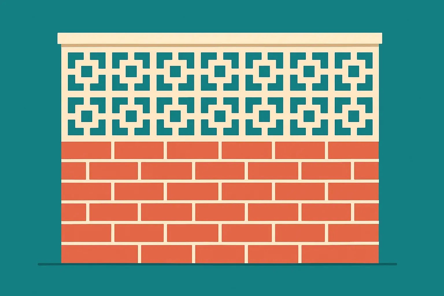 a wall where the lower load-bearing section is solid and the decorative upper section is light, showing which part holds