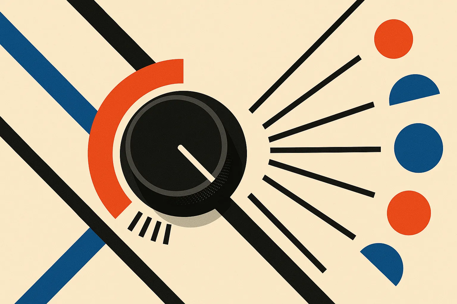 a control dial turning between a tightly clustered set of outputs and a widely spread set of outputs