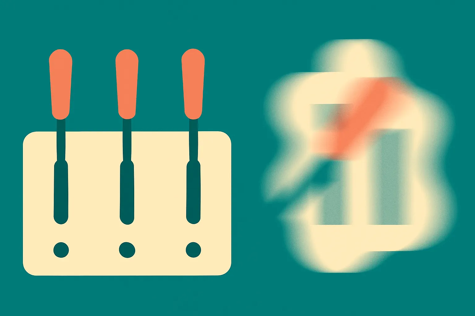 a control panel with clearly separated labeled levers versus a single blurry smear of overlapping controls