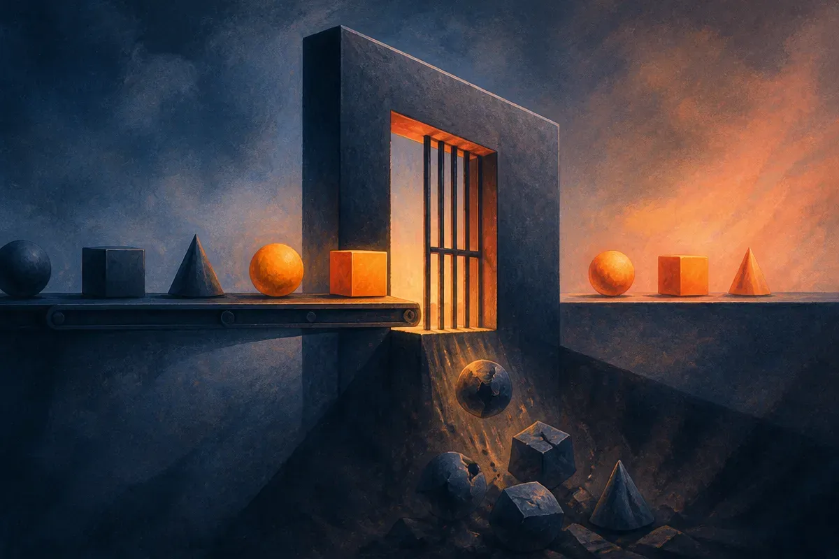 a strict gate passing clean shapes forward and dropping flawed ones