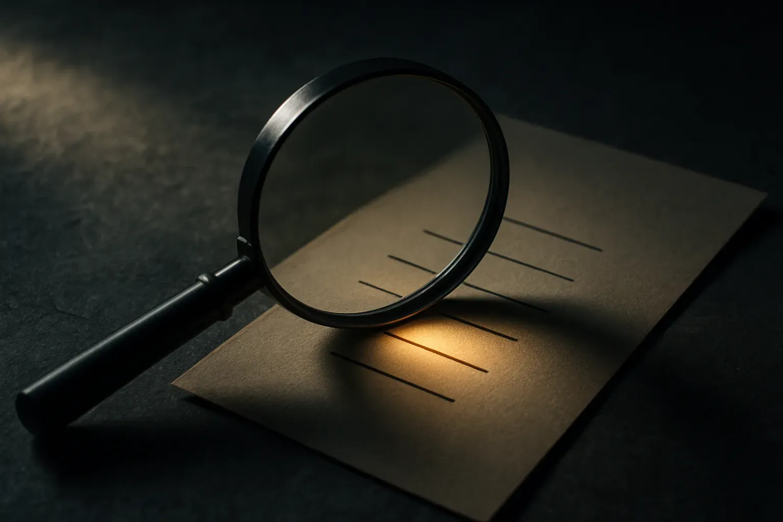 a magnifying glass over a short list of small plain entries, one of them glowing as if it matters more than the rest