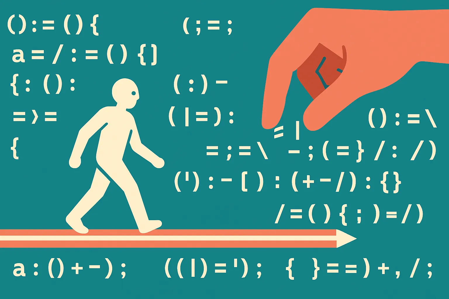an agent following a straight path through code that a second hand quietly rearranges just ahead of it