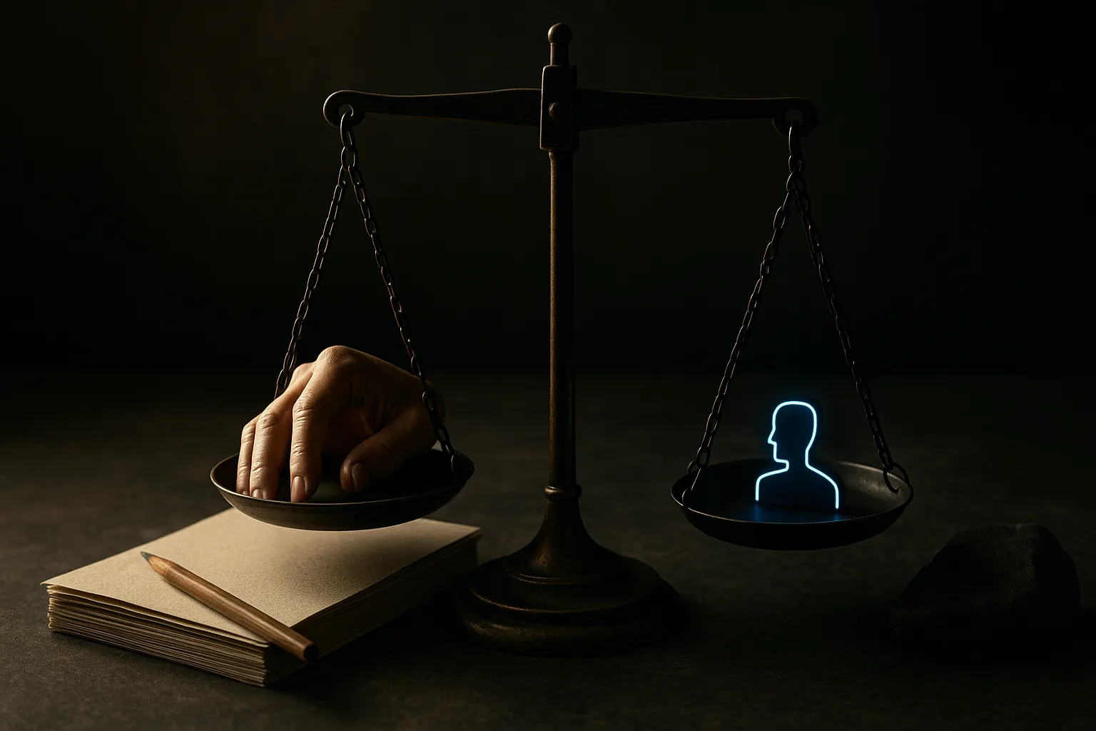 a balance scale weighing hands-on work against supervision of an agent