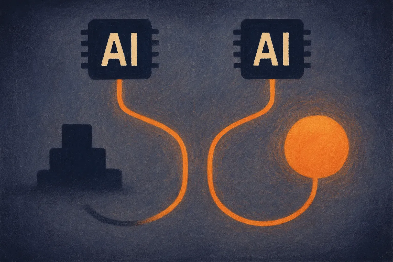 two identical objects labeled the same, sending signals down two different paths that arrive at visibly different destin