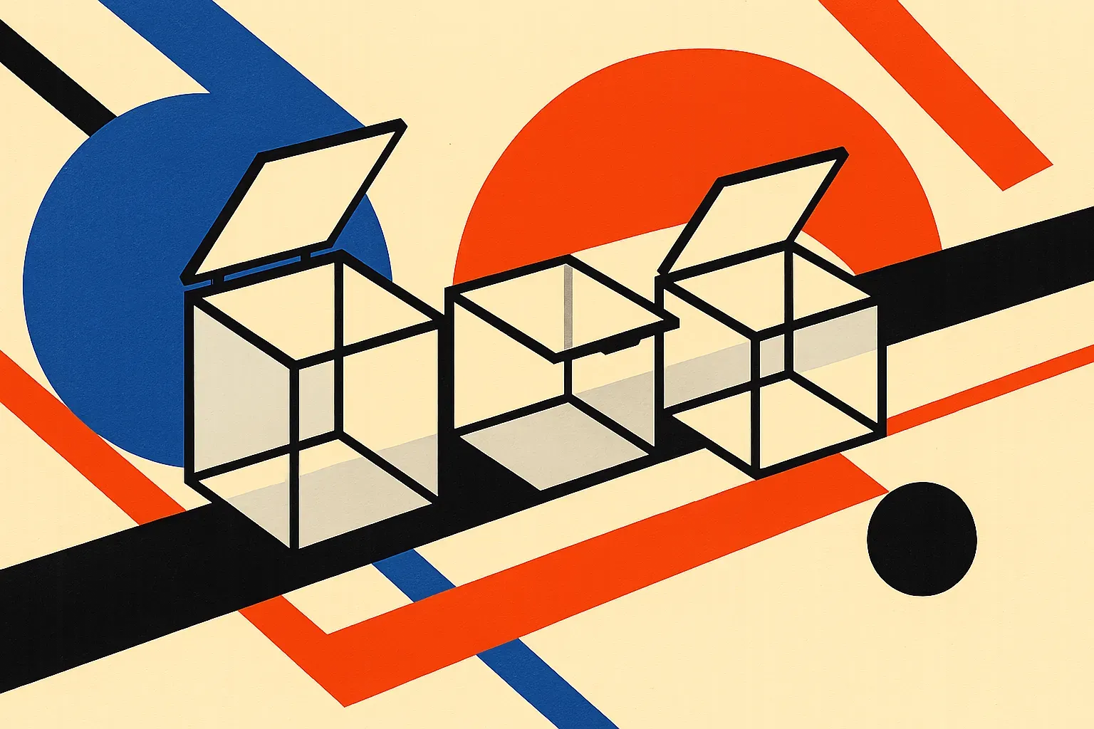 a pipeline drawn as three transparent glass boxes in a row, each one openable and inspectable