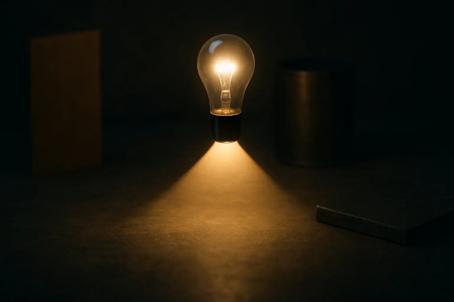 a bright point of light at the top whose glow gradually spreads downward and fills a wide base
