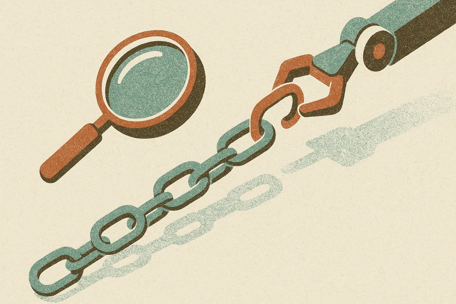 a long chain where each link is inspected before the next forms
