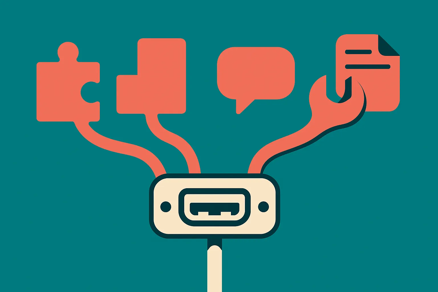a single interface socket that many different shaped task-blocks all plug into, from a puzzle piece to a wrench