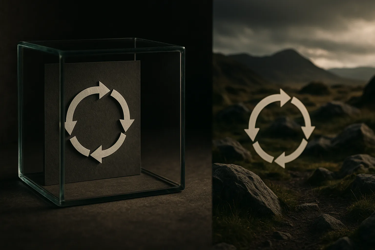 a policy loop learning inside a small enclosed box versus the same loop learning inside a large varied open landscape