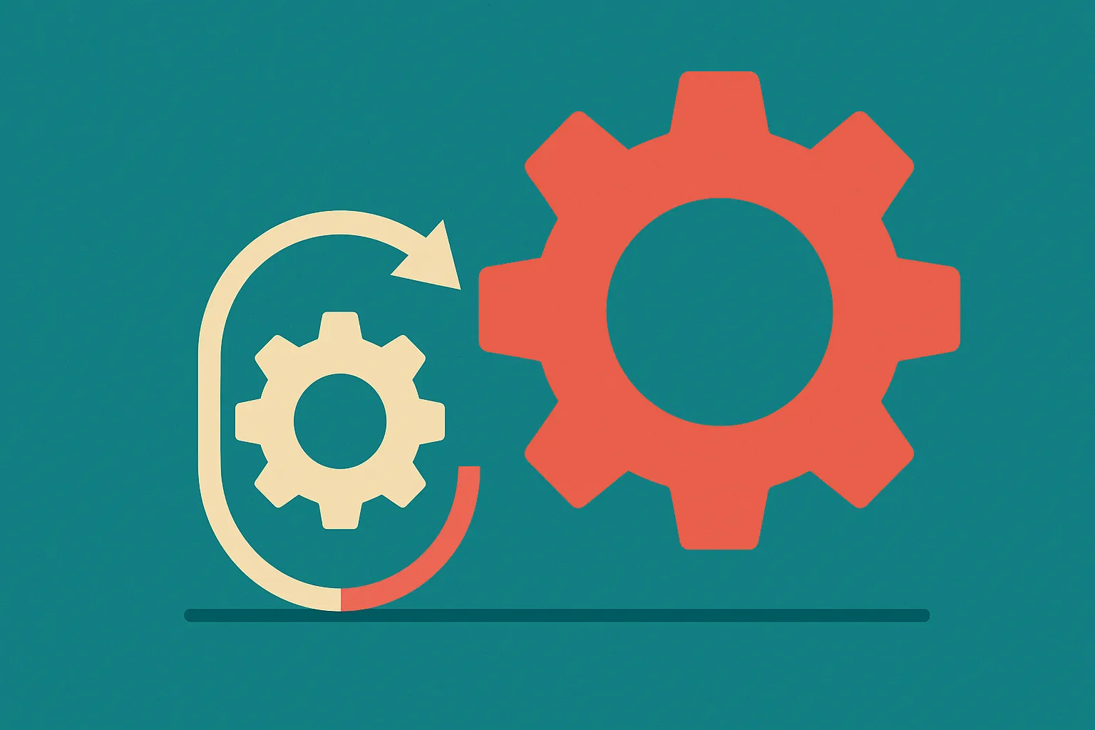 a small gear and a large gear side by side, the small one wrapped in a feedback loop reaching the same height as the lar